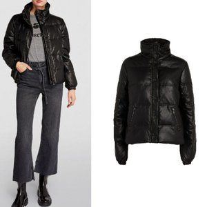 Paige Faux-Leather Alpine Puffer Jacket in Black Medium